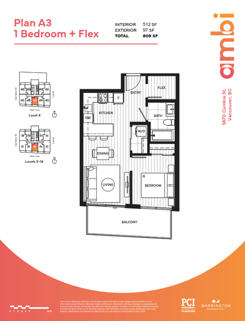 Floor plan for 1 bed, 1 bath, 512 sqft